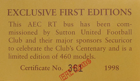 10123C The numbered certificate supplied with the model