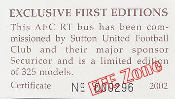 10128A The numbered certificate supplied with the model