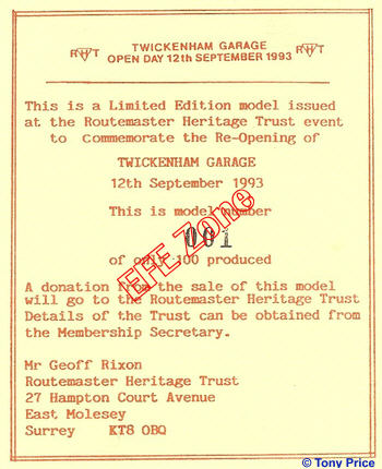 The numbered certificate supplied with the model