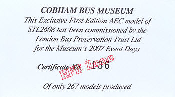 27810B Numbered certificate supplied with model