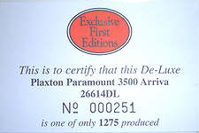 An example of the numbered certificates supplied with De-Luxe Models