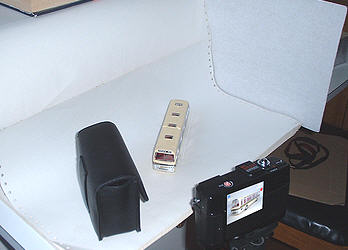 The layout of the stage, showing model, camera, and white end card